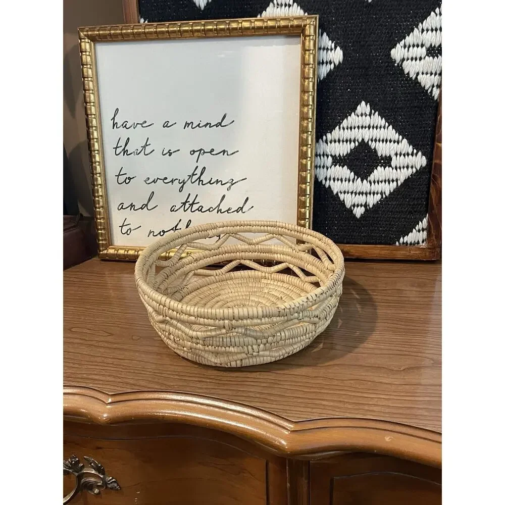 Seagrass Decorative Basket Woven Rattan Round Boho Storage Shelf Decor Console